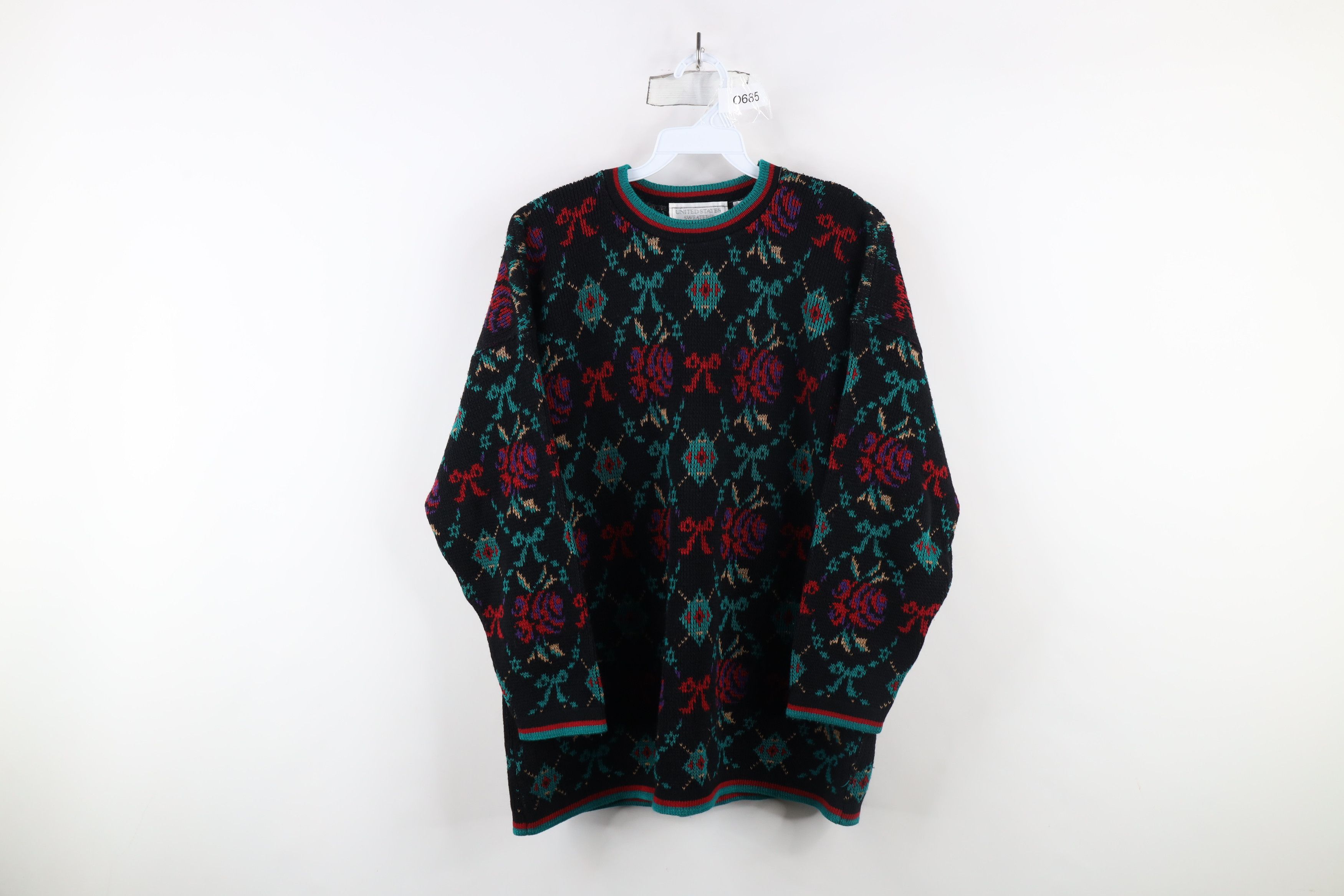 Vintage Vintage 90s Streetwear Argyle Bowtie Flower Knit Sweater USA Size M / US 6-8 / IT 42-44 - 1 Thumbnail