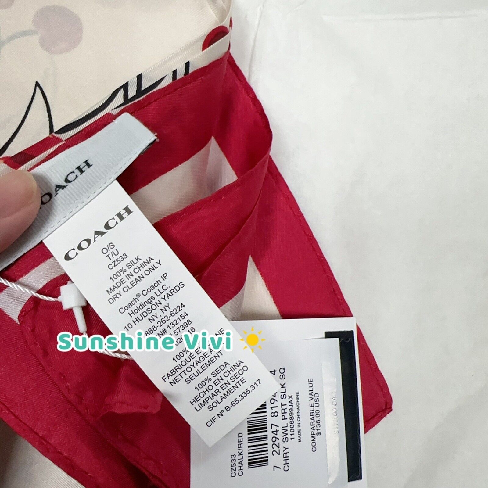 Coach NWT Limited Coach Cherry Swirl Print Silk Square Scarf CZ533 Size ONE SIZE - 4 Thumbnail