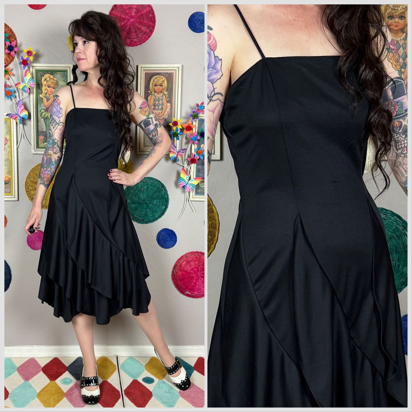 Vintage Vintage 1970s Black Sleeveless Ruffle Slipdress Size S / US 4 / IT 40 - 1 Thumbnail