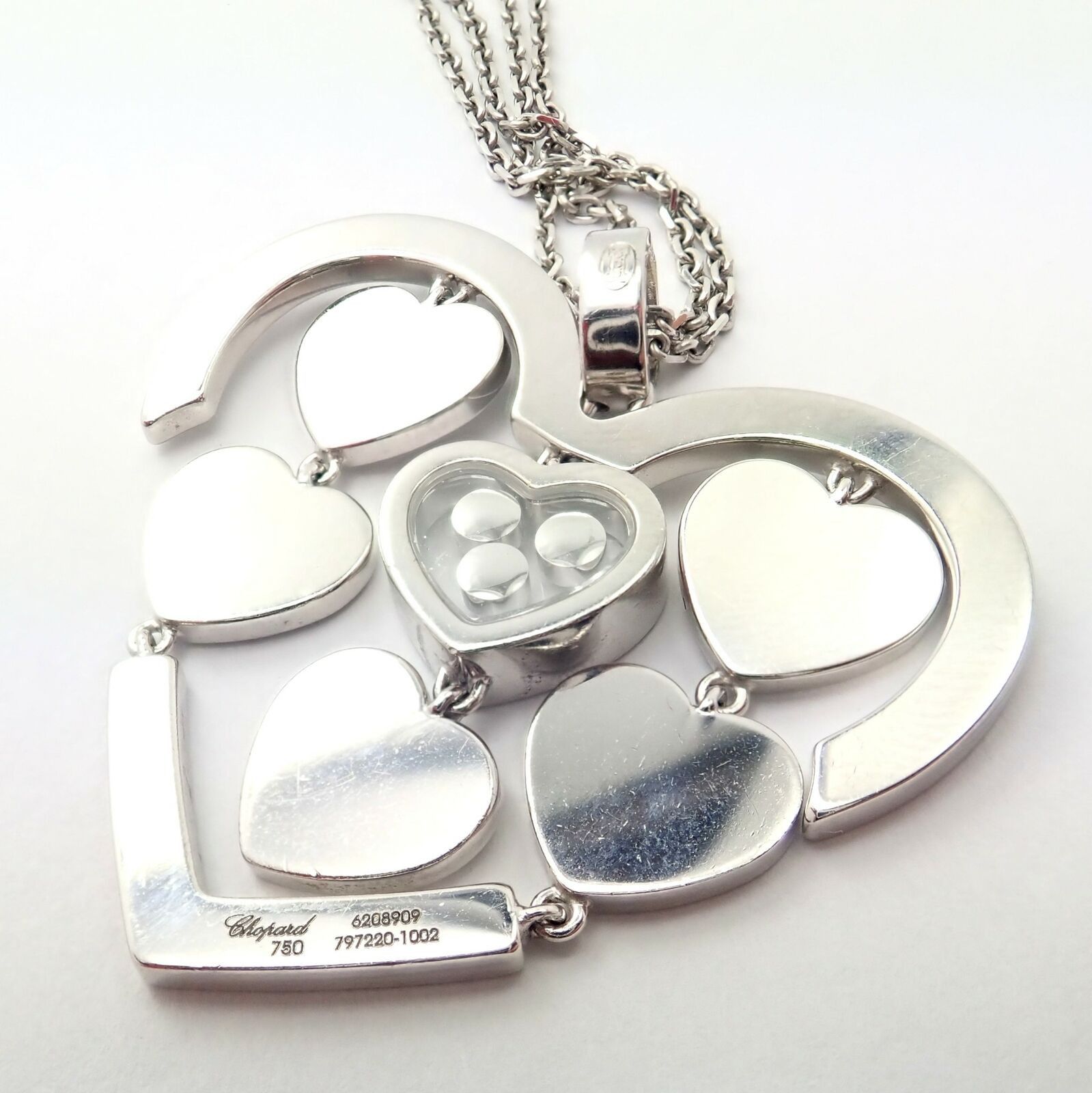 18k White Gold Large Double Happy Hearts Diamond Necklace