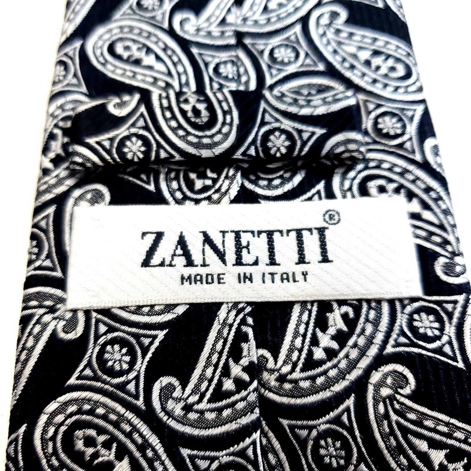Zanetti Zanetti Italy Black Gray Paisley Woven Long Silk Tie Size ONE SIZE - 3 Thumbnail