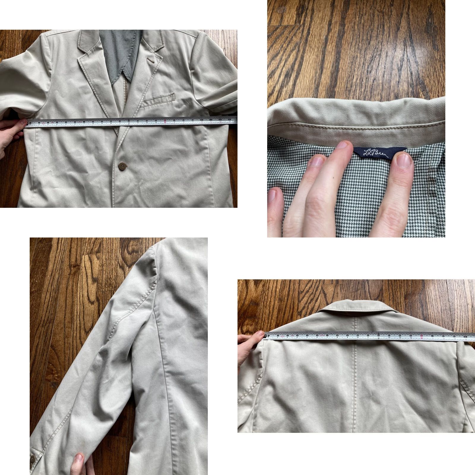 Vintage LL Bean Mens Blazer Jacket Single-Breasted Two-Button Cotton Beige 44 Regular Coat Sports Blazer Mens Size 44R - 8 Thumbnail