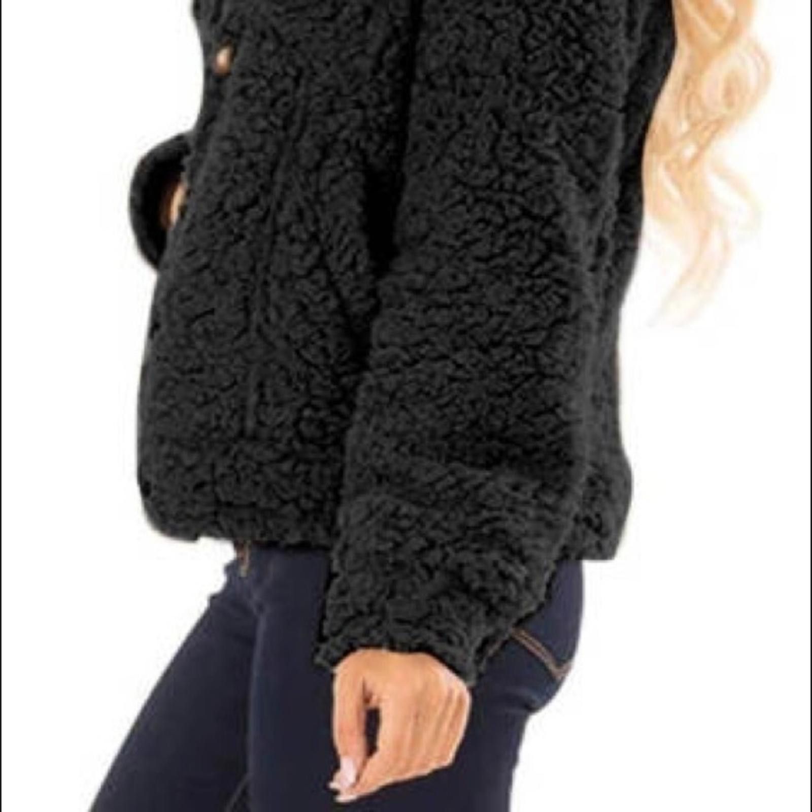 Designer Black Fleece Light Weight Teddy Bear Jacket NWT​​​​​​​​ Size L / US 10 / IT 46 - 4 Thumbnail
