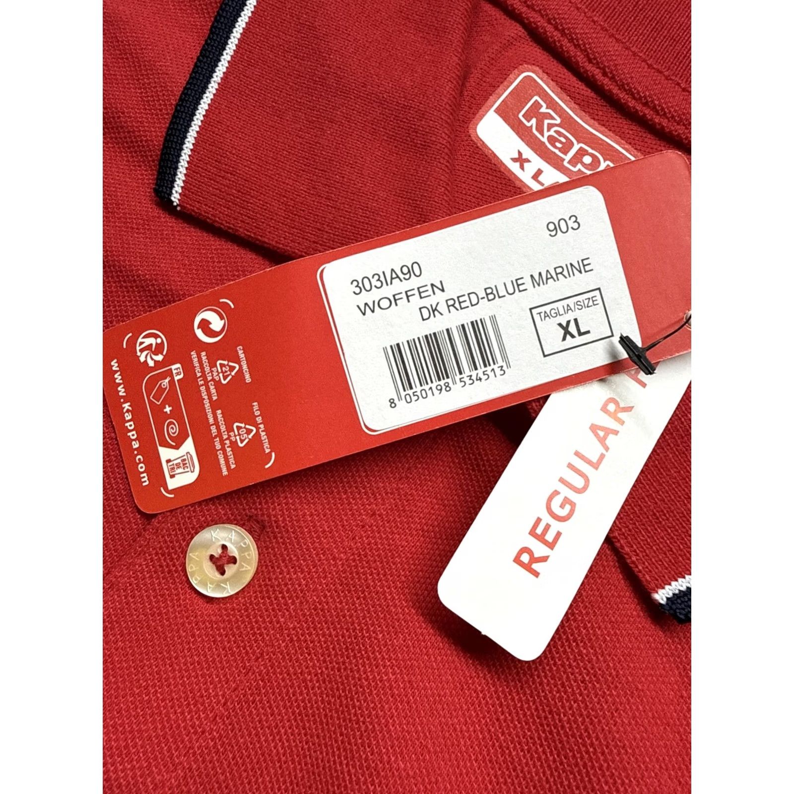 Kappa Kappa Men's Logo Polo Shirt Red XL Short Sleeve Button Collared Cotton Classic Regular Golf Tennis Walking Size US XL / EU 56 / 4 - 5 Thumbnail