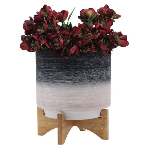 Designer × Homemade CERAMIC, S/2 8/10" PLANTER ON WOODEN STAND, GRAY Size US L / EU 52-54 / 3 - 4 Thumbnail