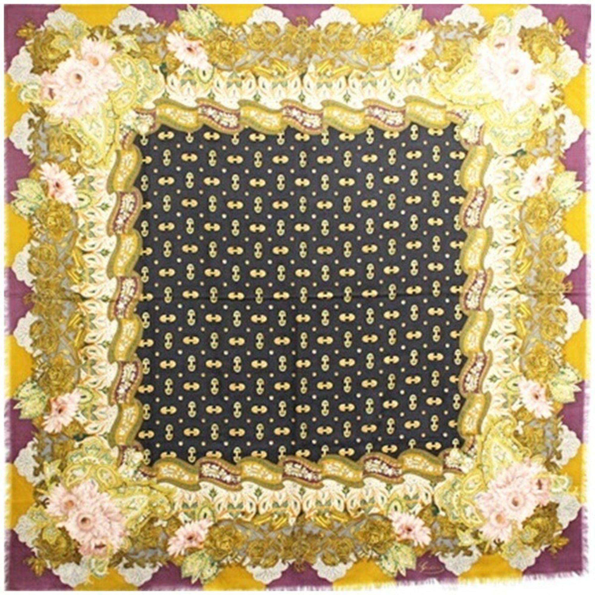 Gucci Gucci Wool and Silk Large Scarf/Shawl in Black Multicolor for Women Size ONE SIZE - 1 Thumbnail