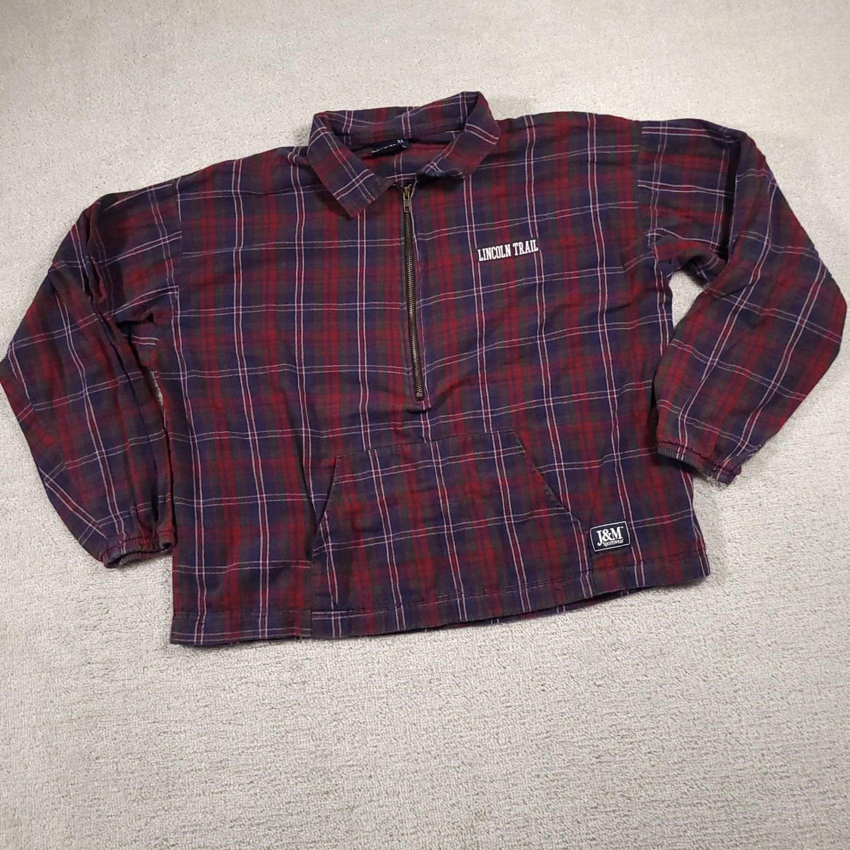 Salem Sportswear VINTAGE J&M Sportswear Jacket XL Mens Fleece 1/2 Zip Lincoln Trail Plaid Red USA 90s Hiking Winter Fall Spring Size US XL / EU 56 / 4 - 2 Thumbnail