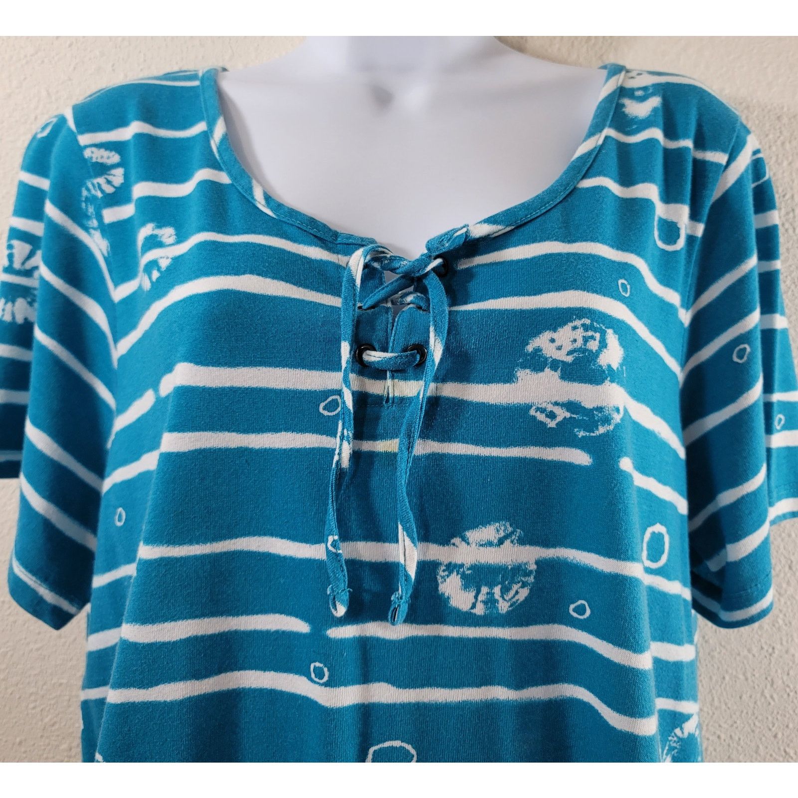 Other Woman Within Teal White Striped Round Neck Top 1X Plus Size XXL / US 16-18 / IT 52-54 - 5 Thumbnail