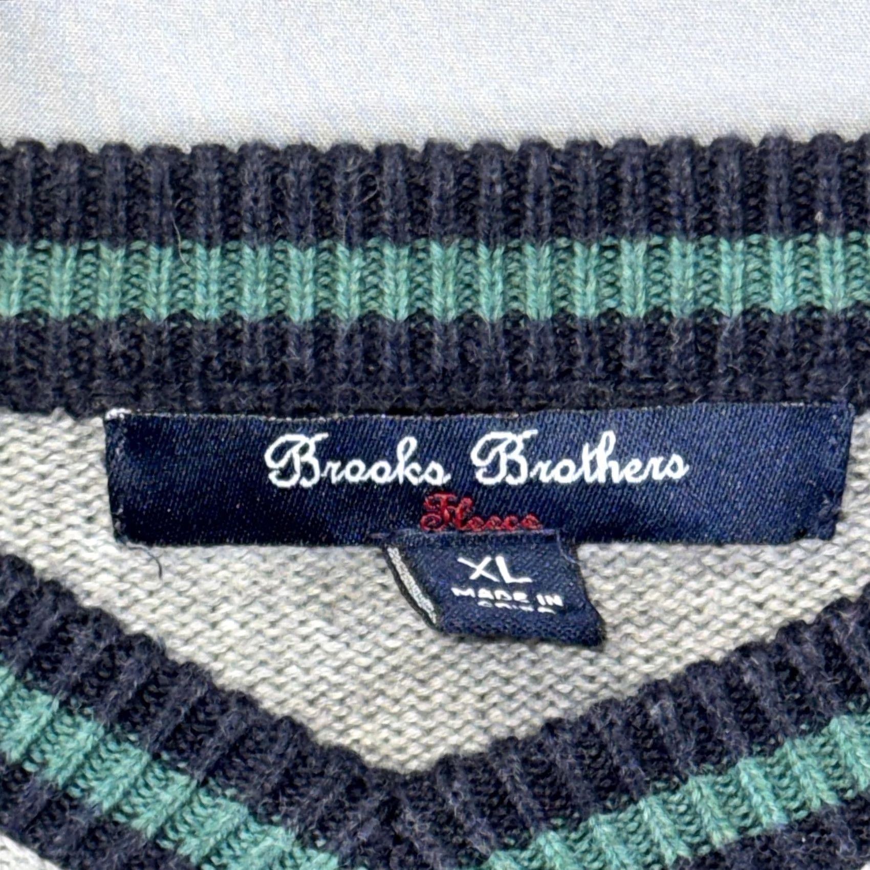 Brooks Brothers Brooks Brothers Fleece Pullover Sweater Mens XL Gray V-Neck Striped Trim Green Size US XL / EU 56 / 4 - 4 Thumbnail