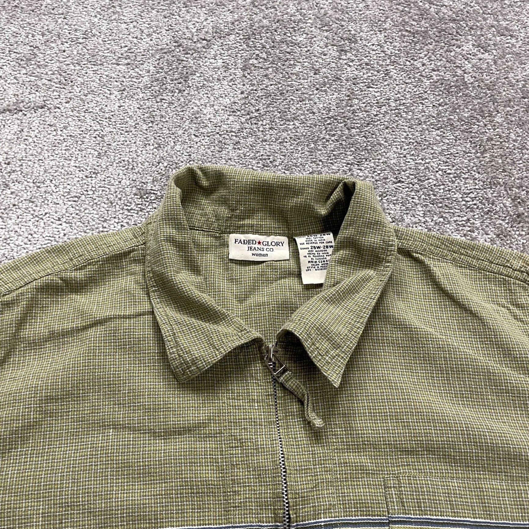 Faded Glory Faded Glory Full Zip Blouse Shirt Womens 28W Green Plaid Cotton Short Sleeve Size 4XL / US 24-26 - 3 Thumbnail