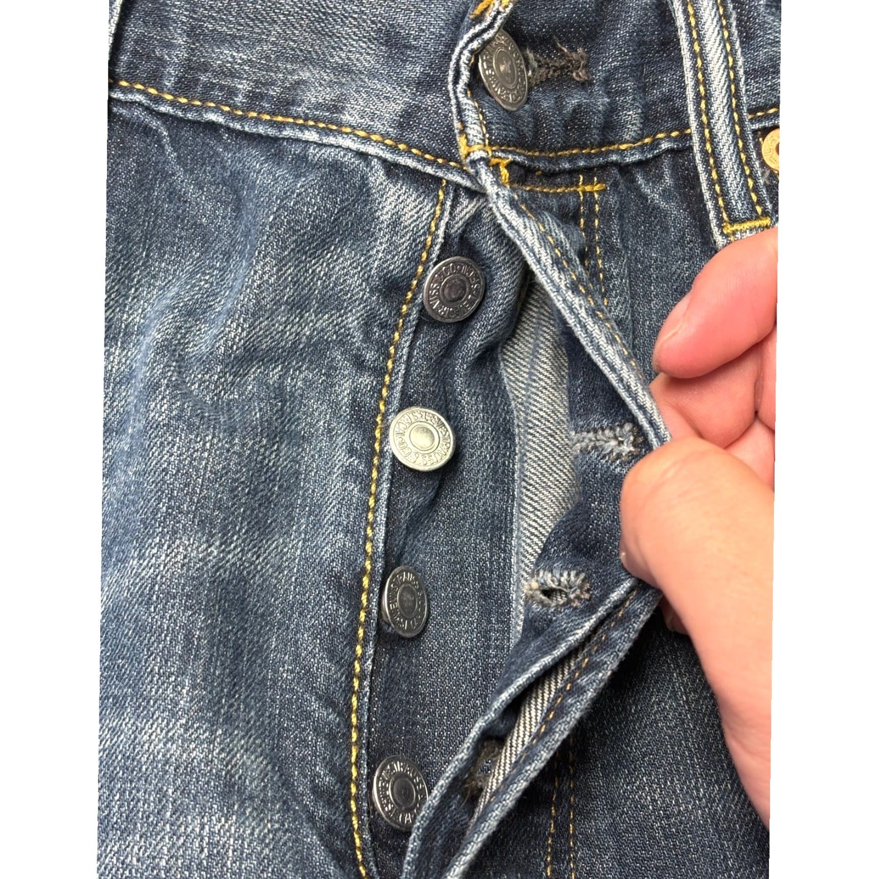 Denime Levi Strauss 501 Jeans Mens W34 L29 Button Fly Blue Denim Straight Leg Regular Rise Mid 501 Button Closure Pockets 5-Pocket Vintage No Size US 34 / EU 50 - 3 Thumbnail