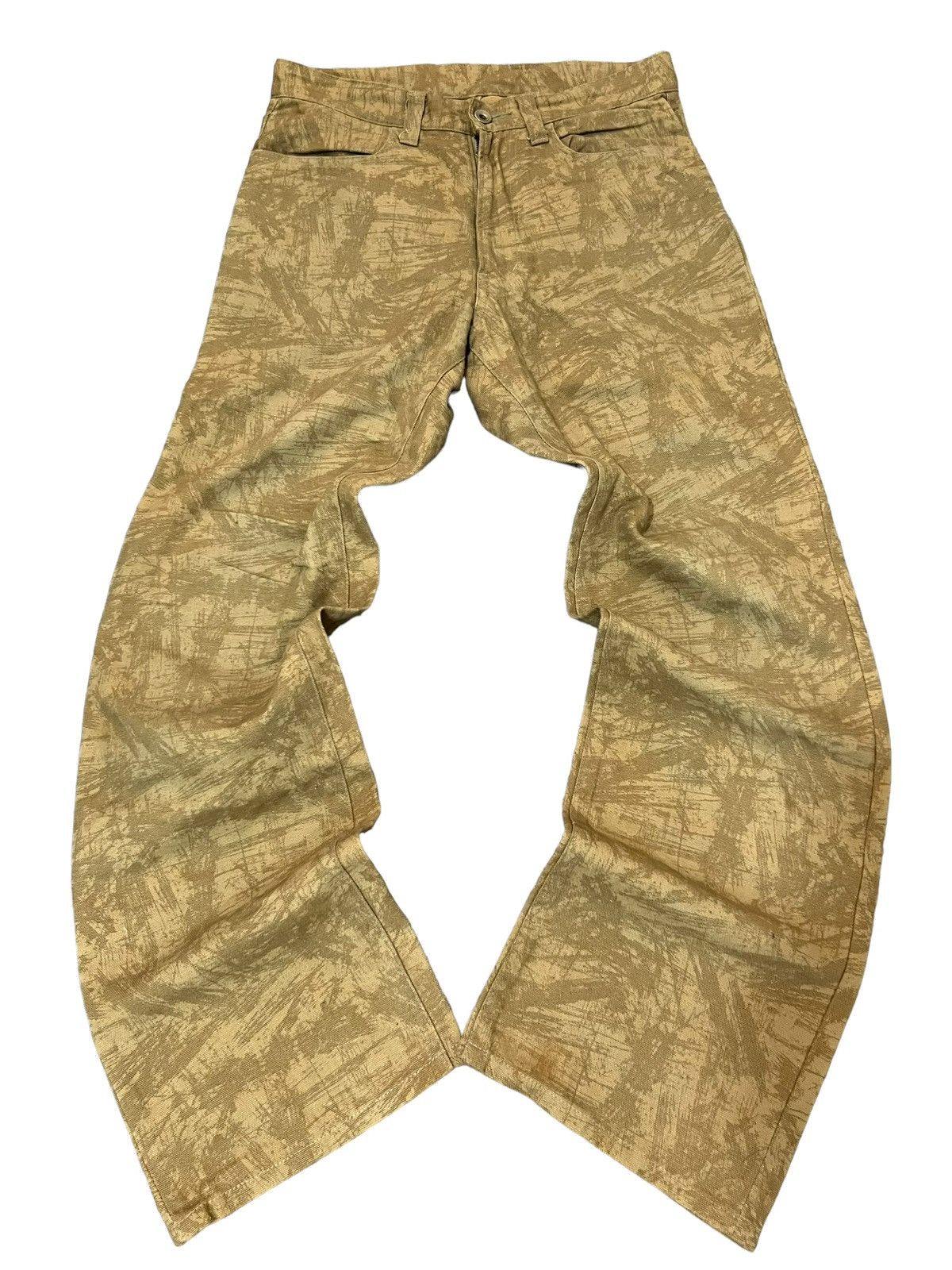 image of 14Th Addiction x Tornado Mart Nicole Club For Men Flare Pants Abstract Scratch in Washed Brown (Siz