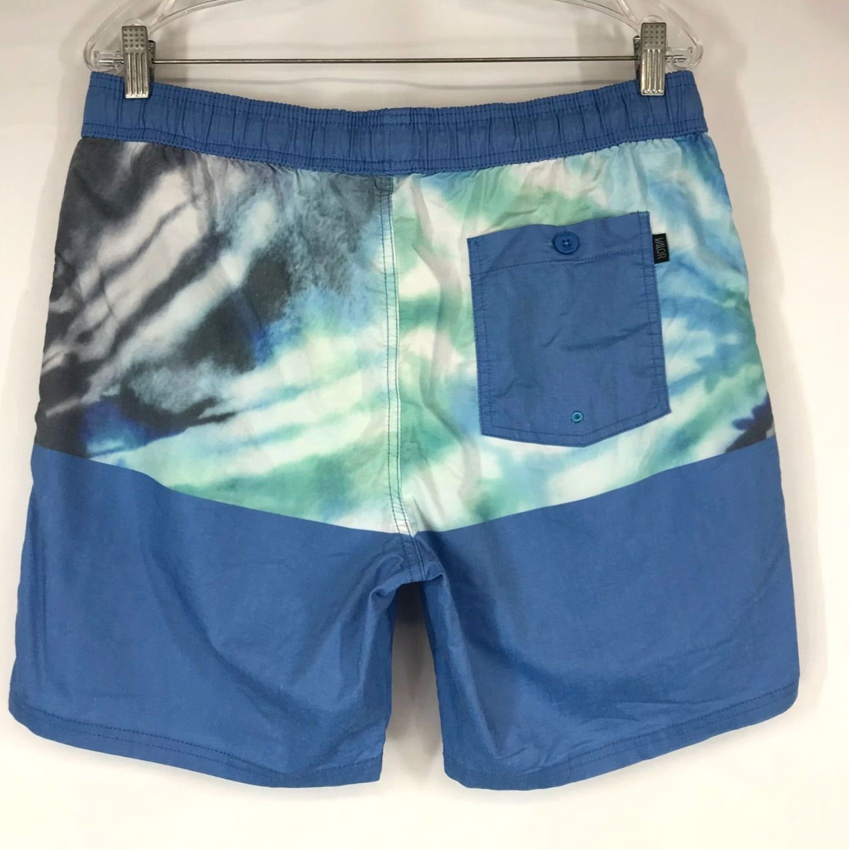 Vintage VALOR MEN'S L BLUE ELASTIC WAIST COTTON BLEND SHORT LENGTH SWIM TRUNKS Size US 33 - 4 Thumbnail