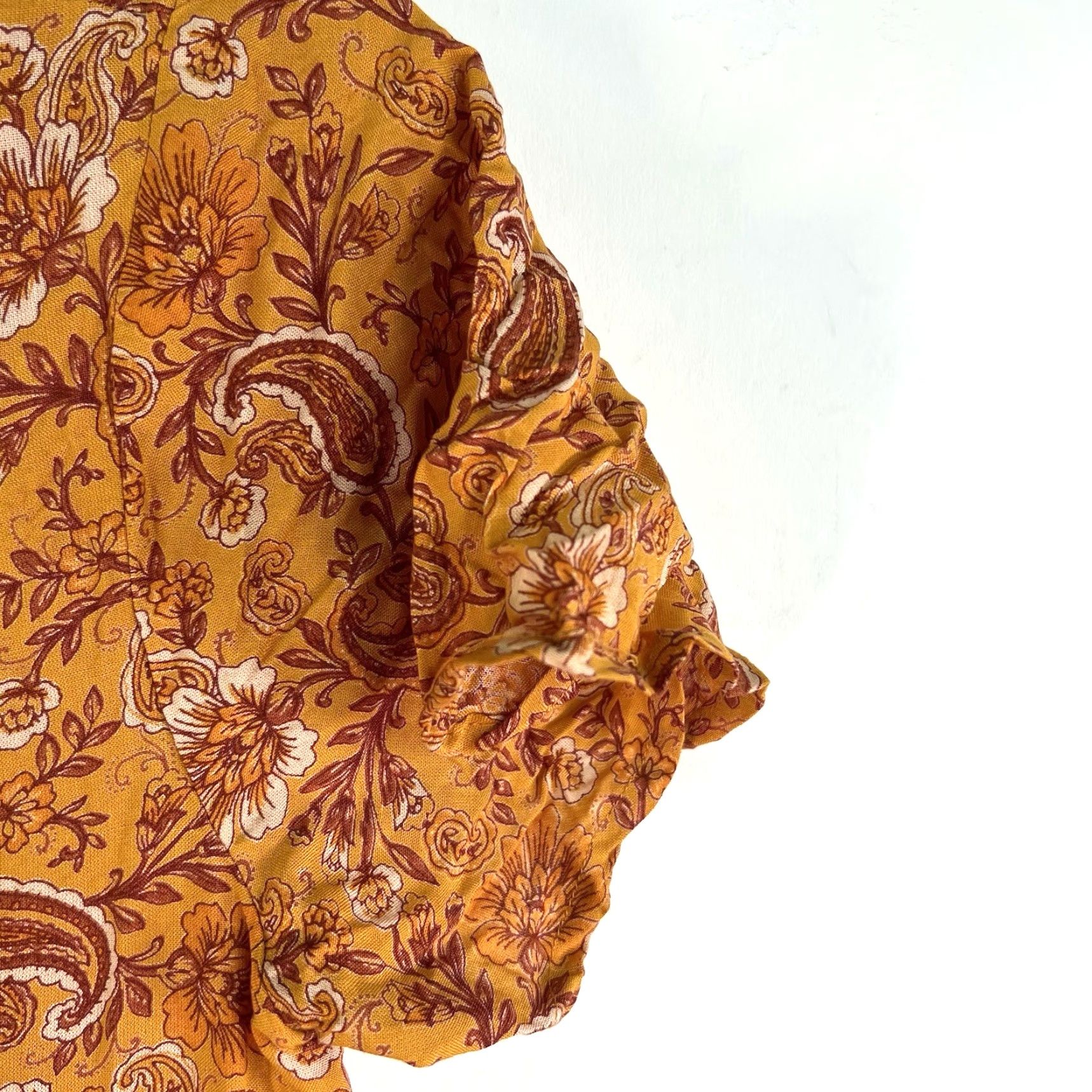 Vintage PATRONS OF PEACE Yellow Paisley Tiered Dress Tunic M - Casual Shift Mini Dress with Flutter Sleeves for Women Size M / US 6-8 / IT 42-44 - 2 Thumbnail