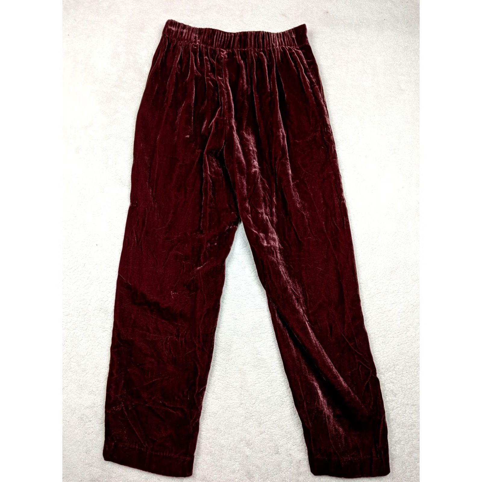 Madewell Madewell Womens XS 26x27 Elastic Waist Burgundy Velvet Velour Pants Pleated Size 26" / US 2 / IT 38 - 7 Thumbnail