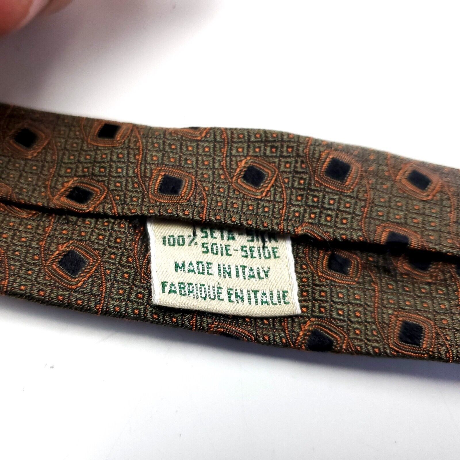 Joseph Abboud Joseph Abboud Green Brown Woven Abstract Geometric Wide Silk Size ONE SIZE - 4 Thumbnail