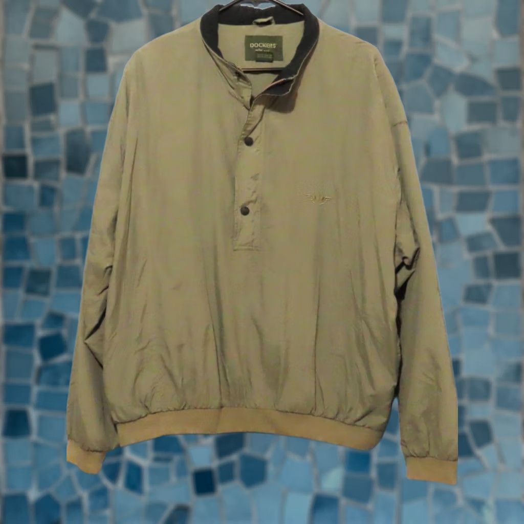 Dockers DOCKERS Golf Men's L 1/2 Button Pullover Windbreaker Jacket Khaki Beige Nylon Zipper Pockets Logo All Seasons Outdoor Windbreaker Summer Fall Winter Size US L / EU 52-54 / 3 - 1 Thumbnail