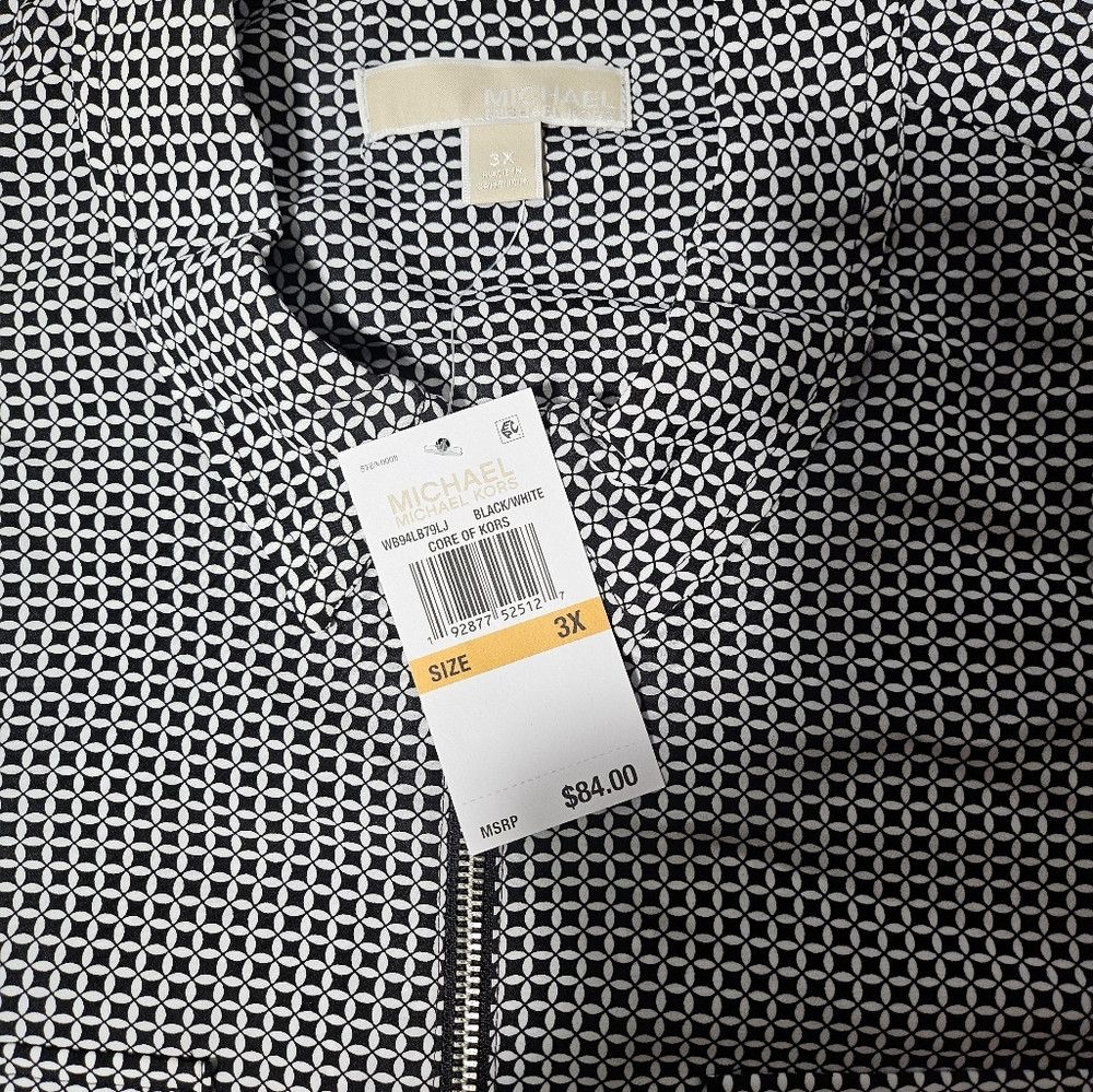Michael Kors NEW Michael Kors Geometric Black White Full Zip-Up Blouse 3 Size 3XL / US 20-22 - 8 Thumbnail
