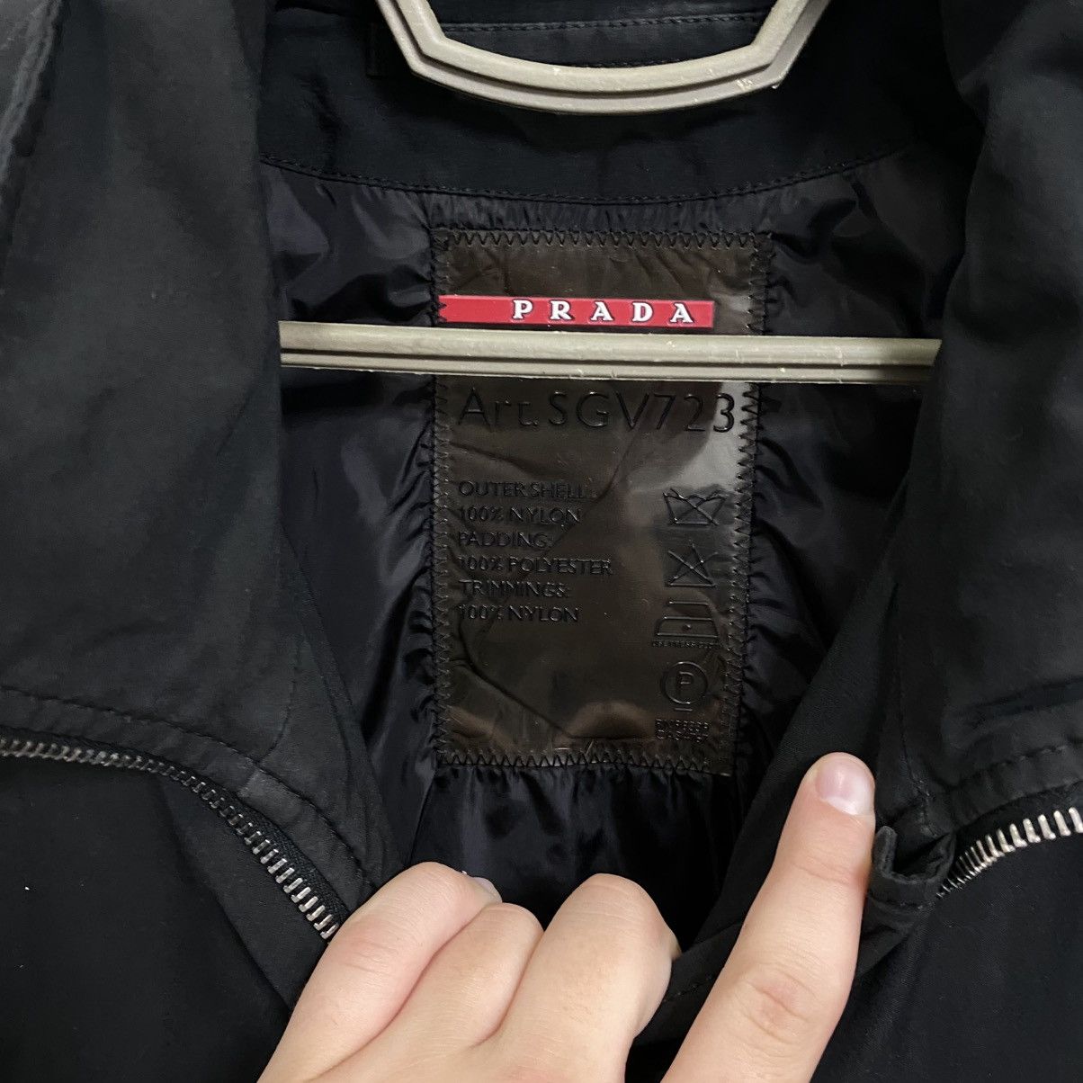 Prada Nylon Red Tab Black Bomber Jacket