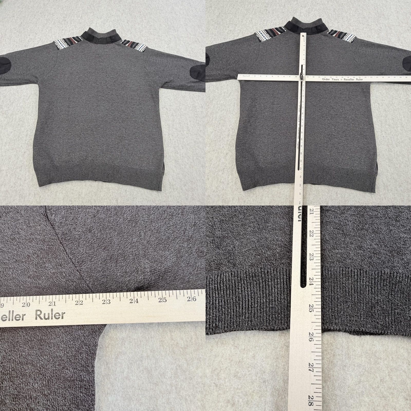 Vintage Montique Sweater Mens Large Gray Full Zip Mock Neck 3D Knit Elbow Patch Striped Knit Size US L / EU 52-54 / 3 - 9 Thumbnail