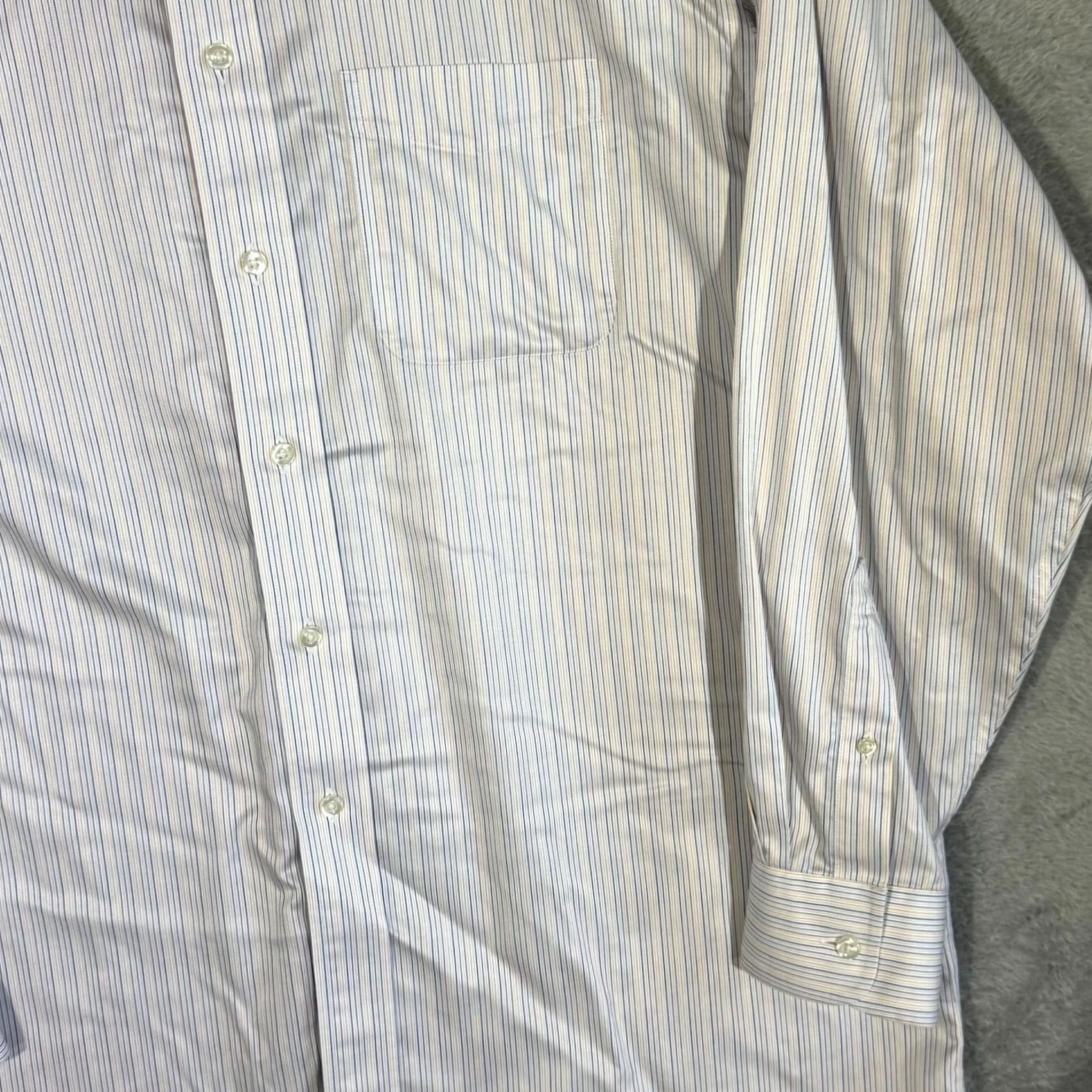 Roundtree & Yorke Gold Label Dress Shirt Mens 16/34 White Blue Striped 100% Cotton Formal Shirt Size 42R - 5 Thumbnail
