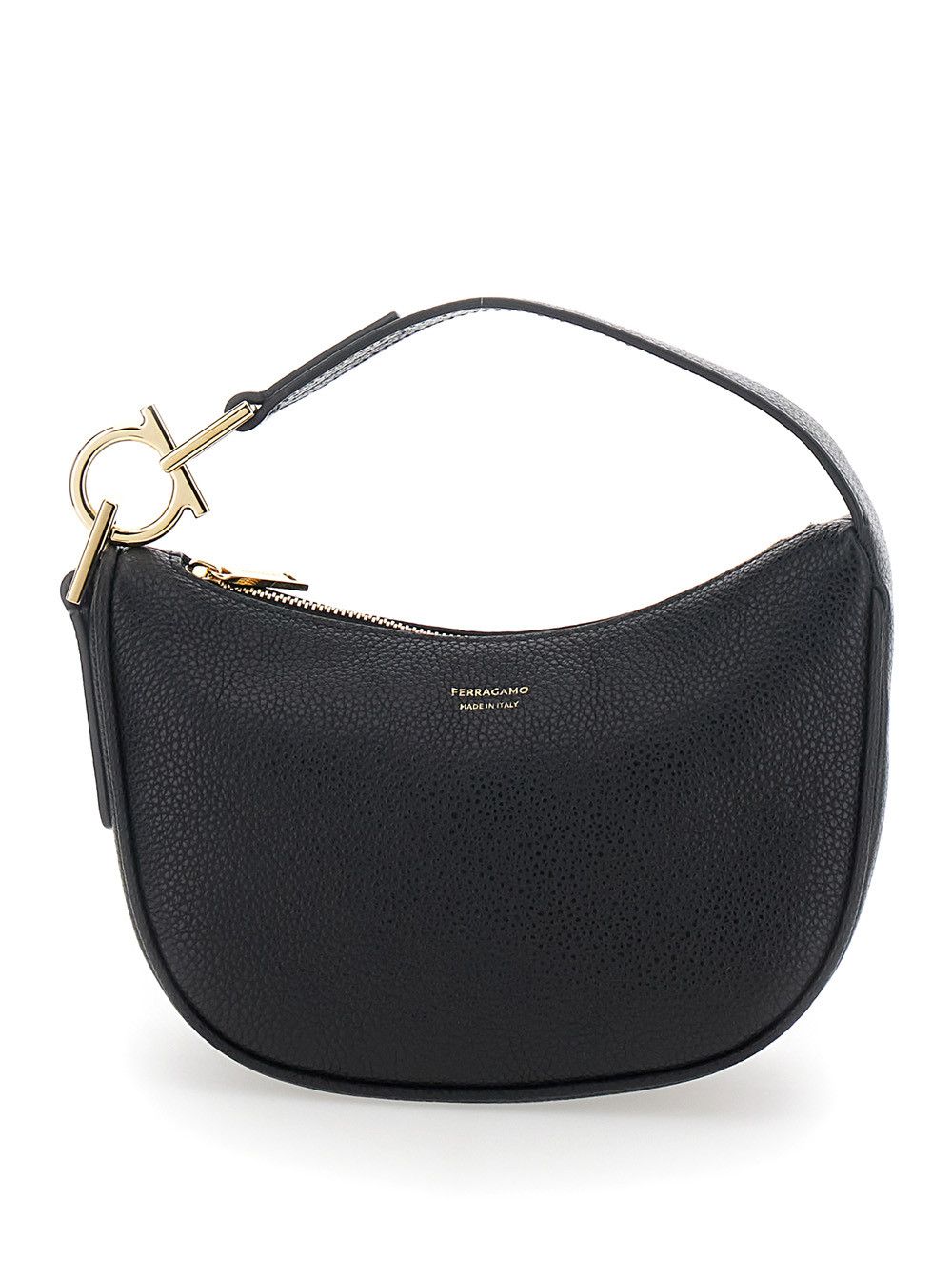 Salvatore Ferragamo Black Tote bag with Top Handle with Gancini in Hammered Leather Woman Size ONE SIZE - 1 Thumbnail
