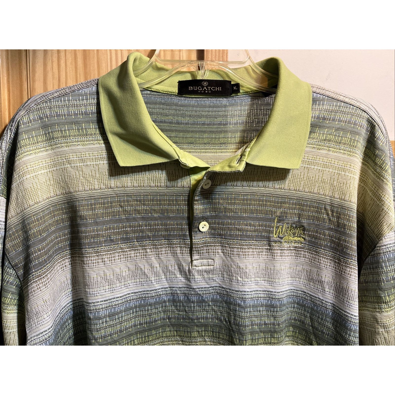 BUGATCHI Bugatchi Uomo Mens Polo Shirt XL Green Golf SS Cotton Button Size US XL / EU 56 / 4 - 5 Thumbnail
