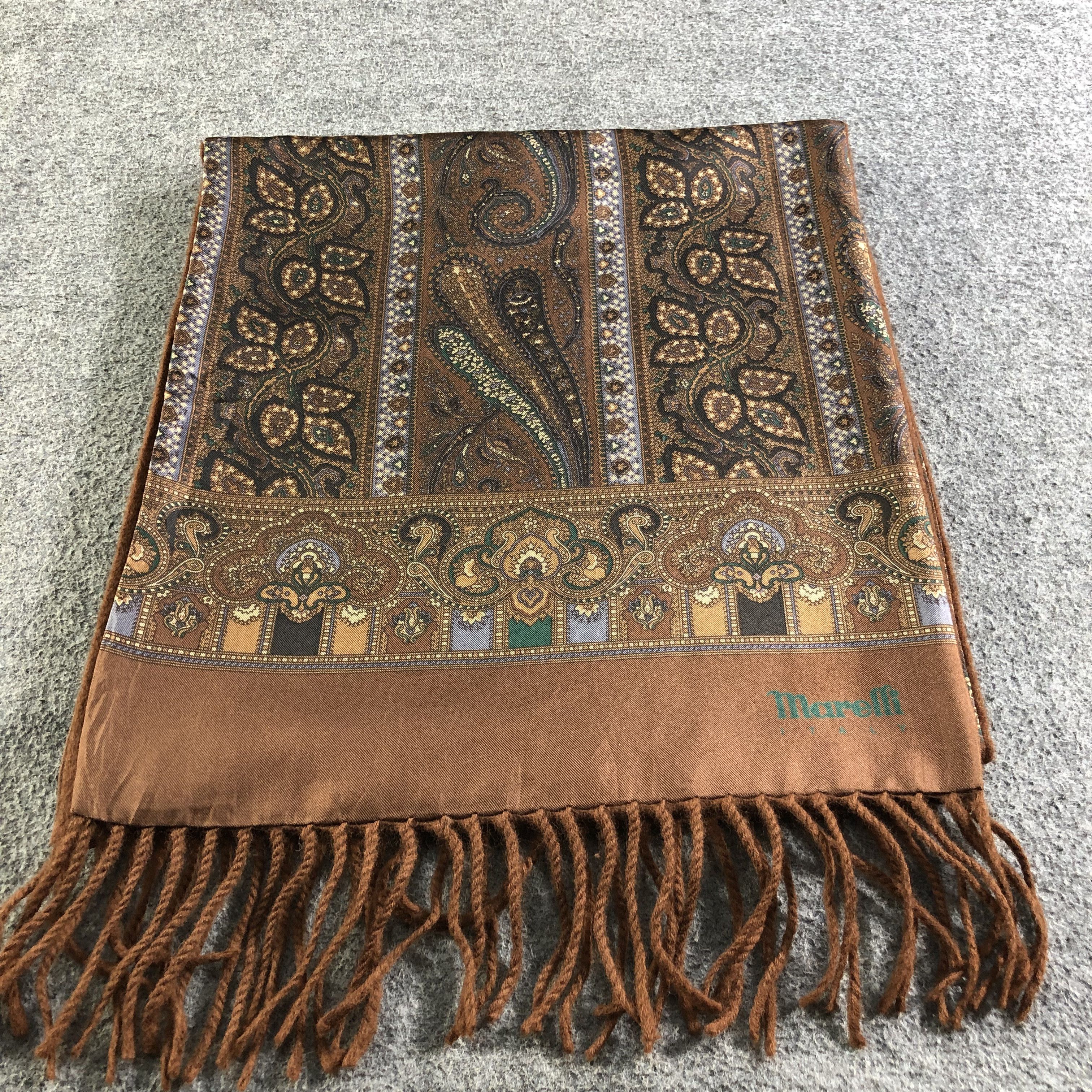 Japanese Brand Marelli Silk/Wool Scarf Muffler V1894 Size ONE SIZE - 4 Thumbnail