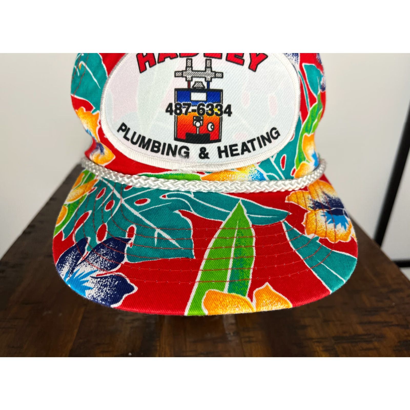 Vintage San Sun Hat Cap - Red Floral Twill Snapback Adult One Size - Men's Casual Baseball Cap - 90s Plumbing & Heating Theme Size ONE SIZE - 3 Thumbnail