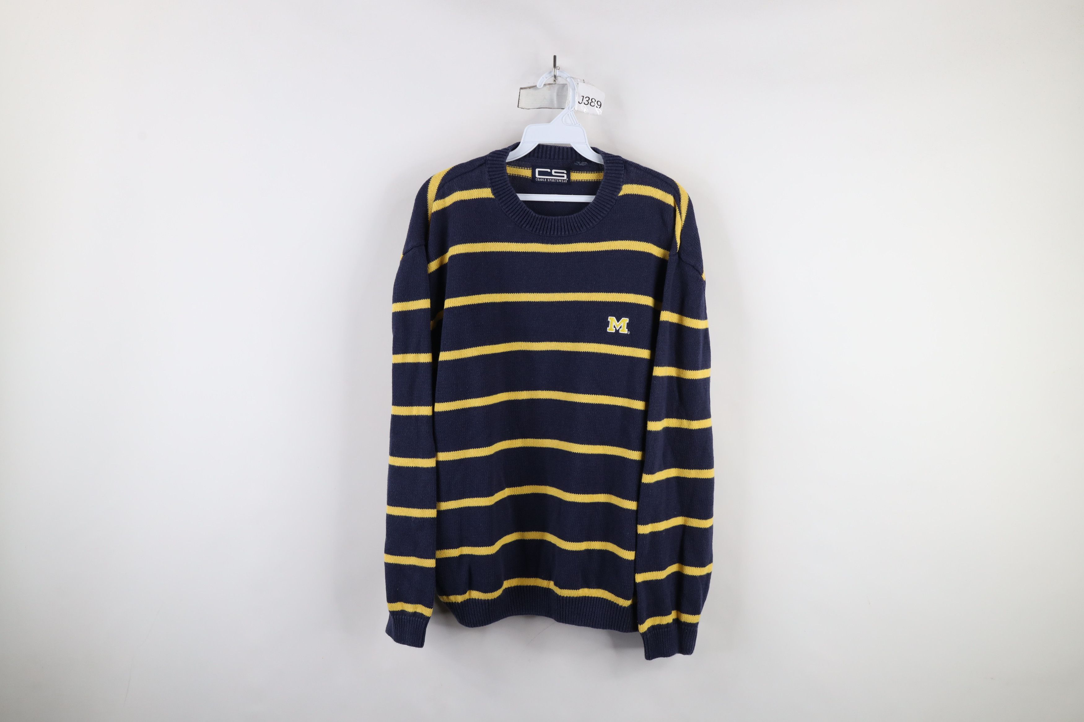 Vintage Vintage 90s University of Michigan Striped Crewneck Sweater Size US L / EU 52-54 / 3 - 1 Thumbnail