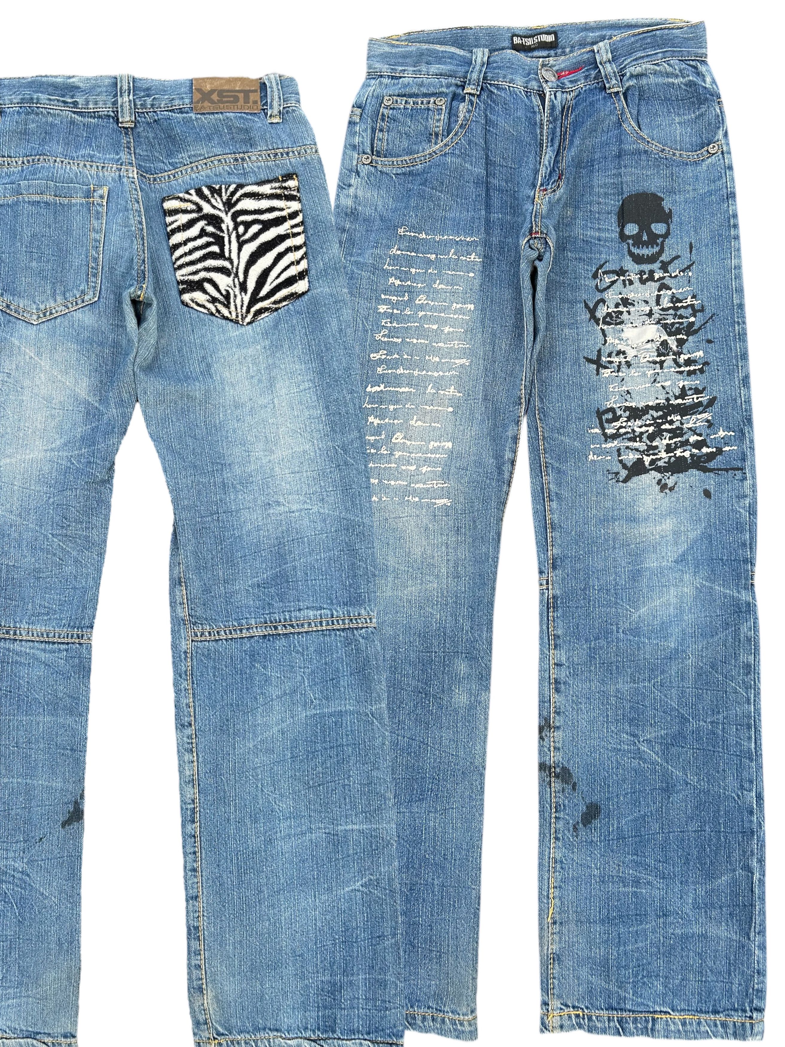 If Six Was Nine × KMRii × Kapital Batsu Skull Poems Distressed Japanese Punk Denim Jeans Size US 29 - 1 Thumbnail