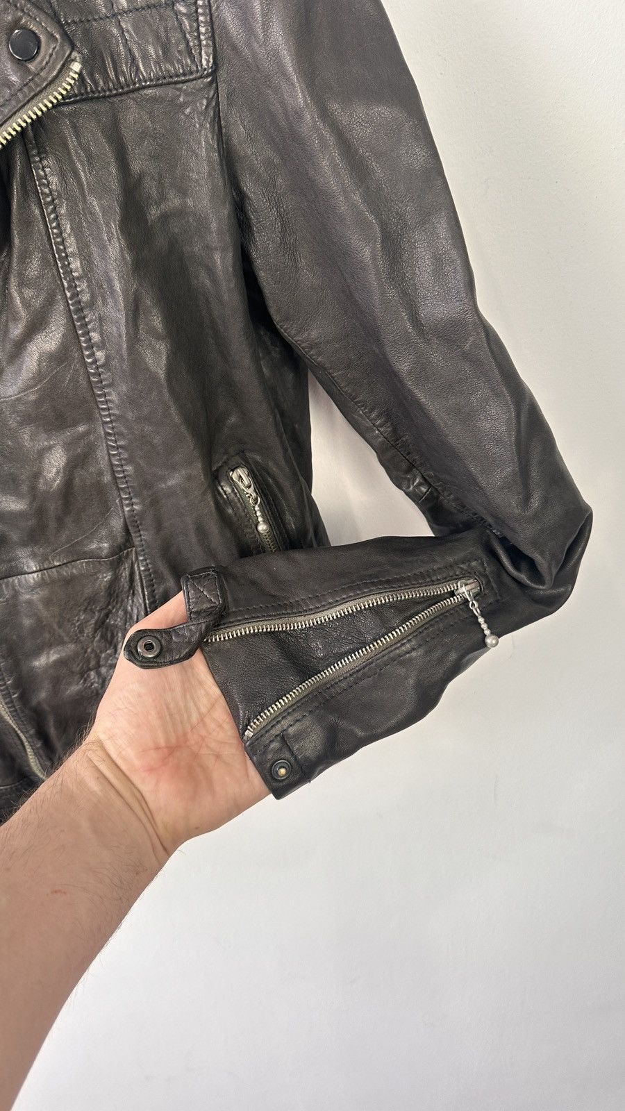 Allsaints AllSaints Conroy Men Leather Biker Jacket Quilted Double Zip Size US L / EU 52-54 / 3 - 11 Thumbnail