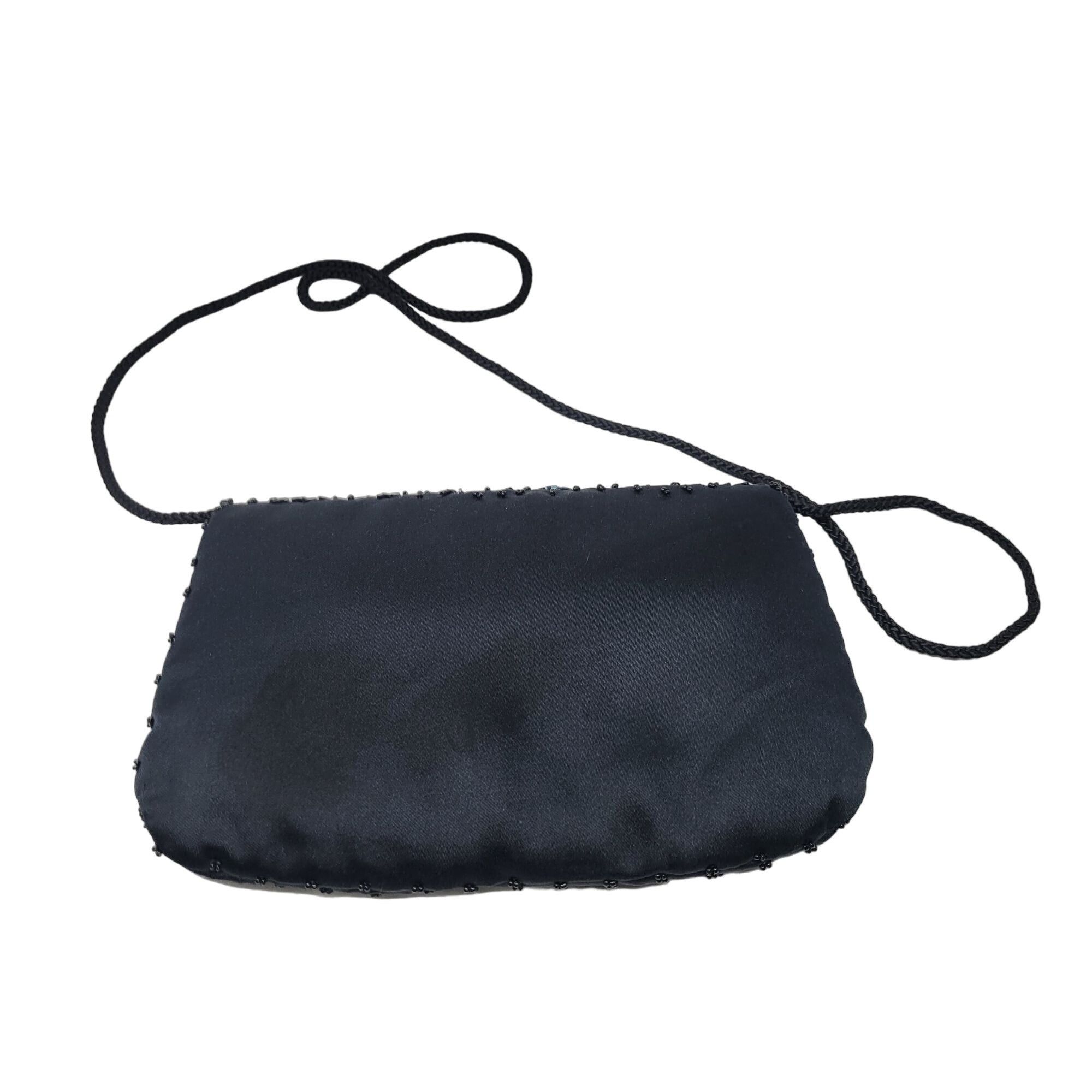 Vintage Vtg Formal Black Satin Beaded Evening Bag Peacock Beaded Size ONE SIZE - 3 Thumbnail