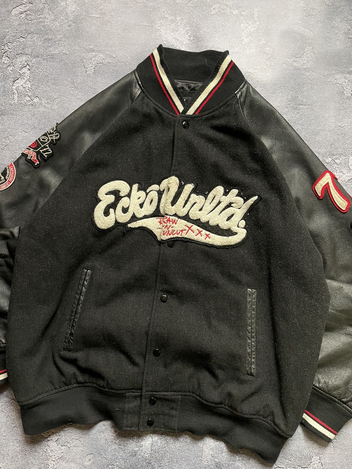 Ecko Unltd. × Vintage Vintage Ecko Unltd Y2K Wool Leather Varsity Bomber Jacket Size US XL / EU 56 / 4 - 3 Thumbnail