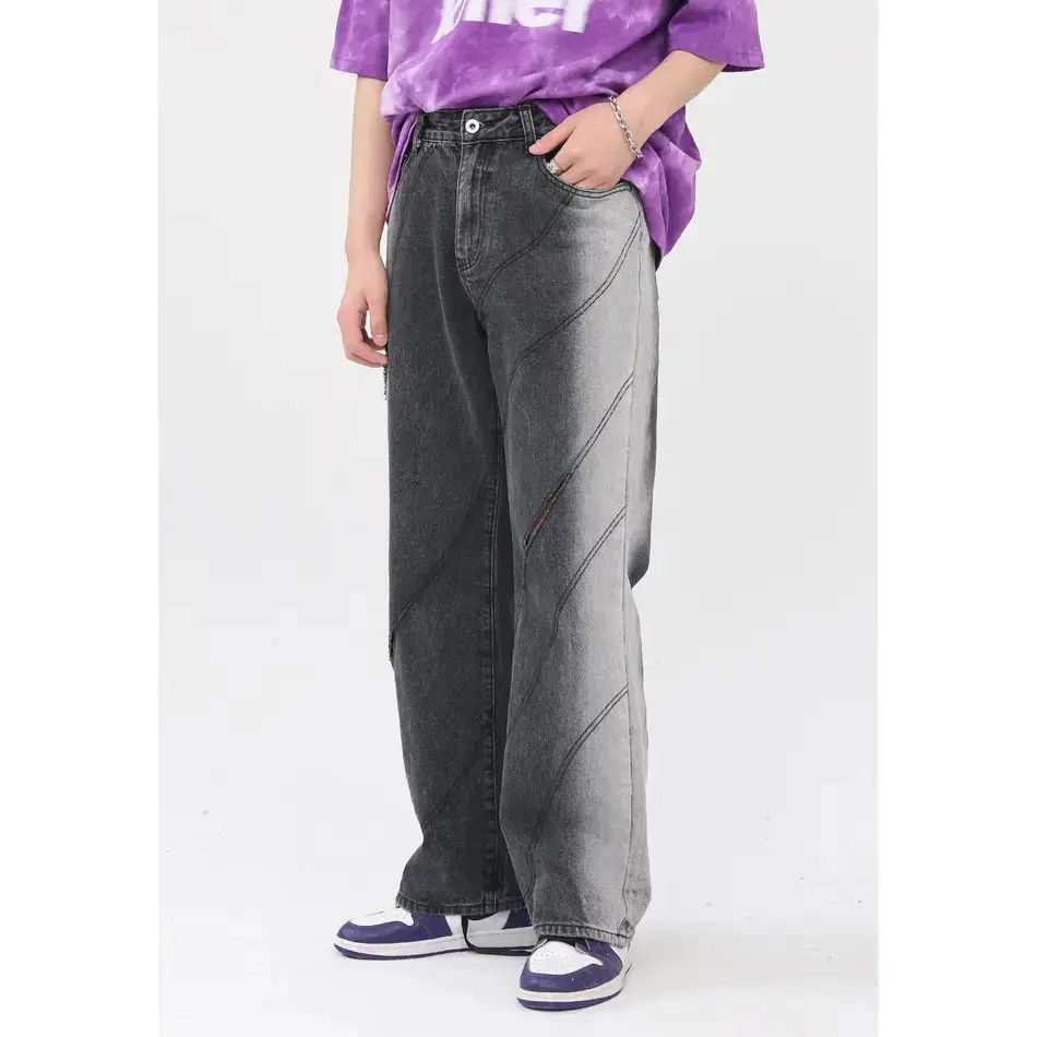 Japanese Brand Retro loose straight leg gradient ripped jeans Size US 32 / EU 48 - 1 Thumbnail