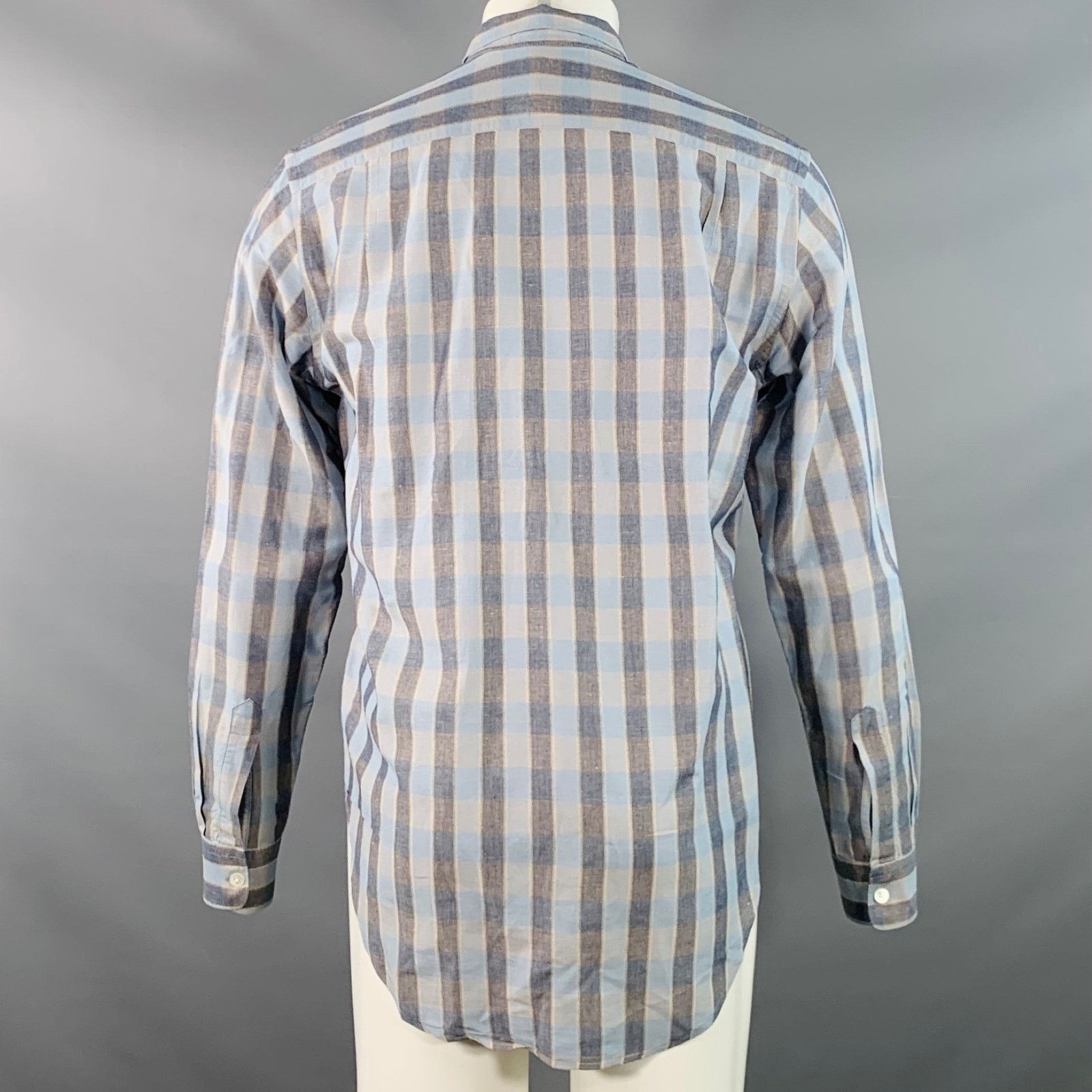 Our Legacy Blue Grey Plaid Linen Cotton One Pocket Long Sleeve Shirt Size US S / EU 44-46 / 1 - 4 Thumbnail