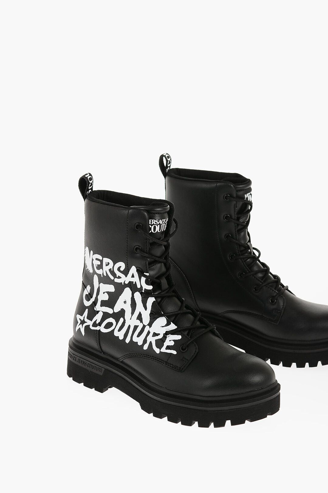 Versace JEANS COUTURE Leather Combat Boots SYRIUS with Contrast Print, 4cm Size US 8 / EU 41 - 1 Thumbnail