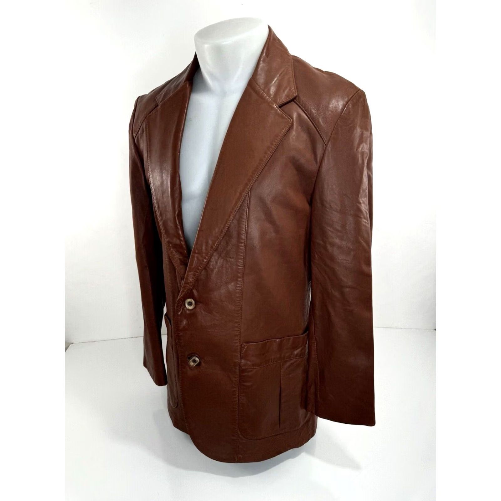 Vintage REMY Western Supple LEATHER Mens Blazer Jacket 40 Brown Size 40R - 2 Thumbnail