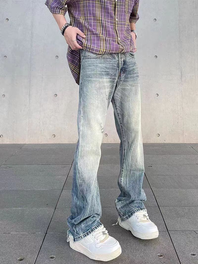 High street hip hop washed and distressed baggy jeans