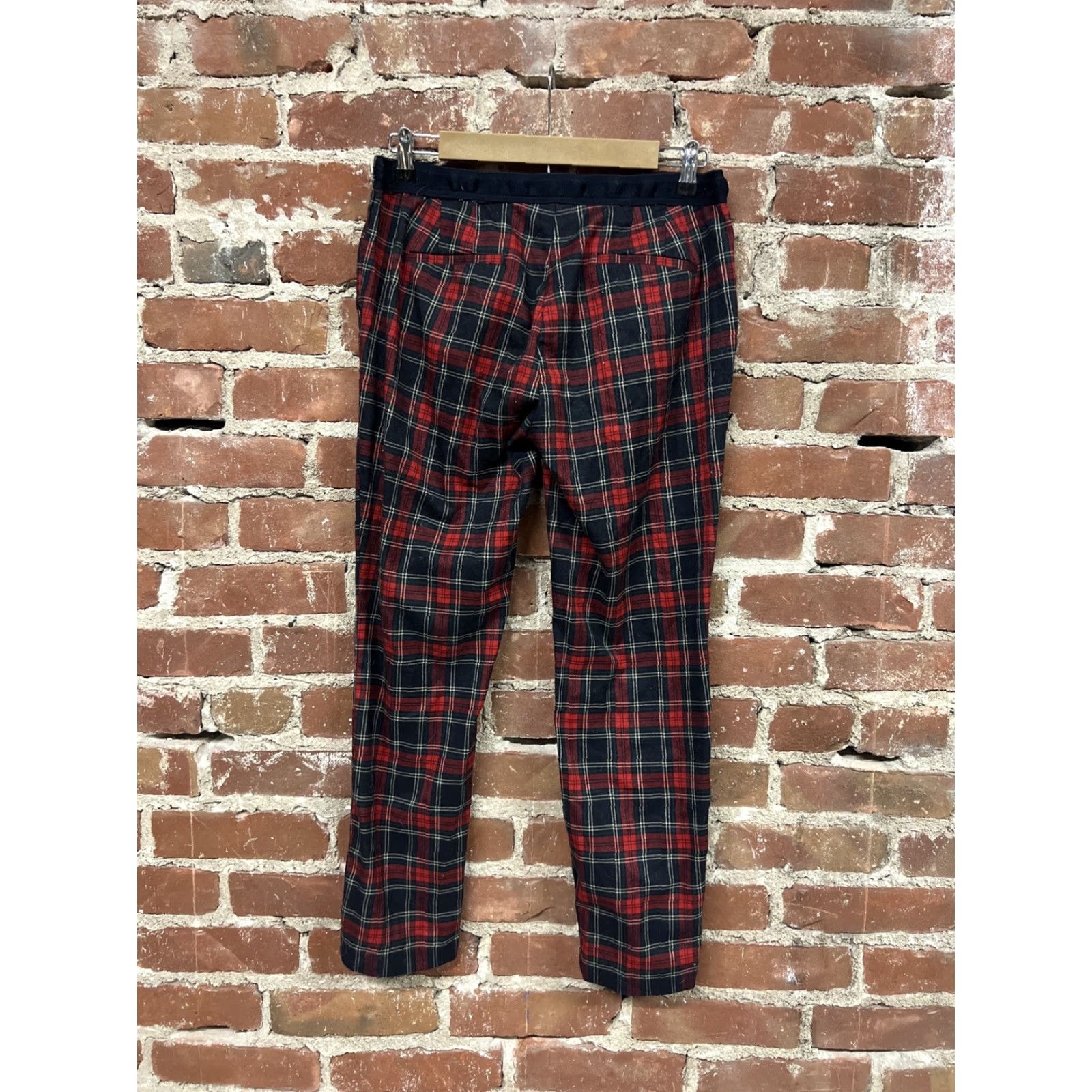 Zara Zara Basics Plaid Stretch Waistband Professional Trouser Pants Pockets M Red Slim Womens Size 32" / US 10 / IT 46 - 2 Thumbnail