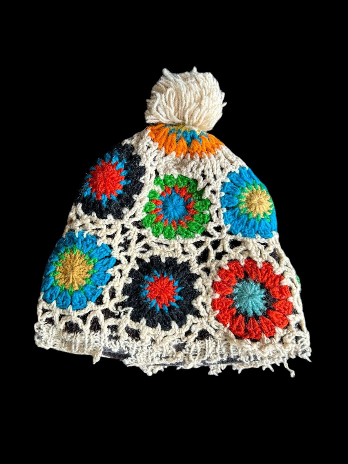 Japanese Brand × Kapital × Vintage Rare Hippies Style Crochet knitted Distressed Beanie Hat ☠️🌈☠️ Size ONE SIZE - 3 Thumbnail