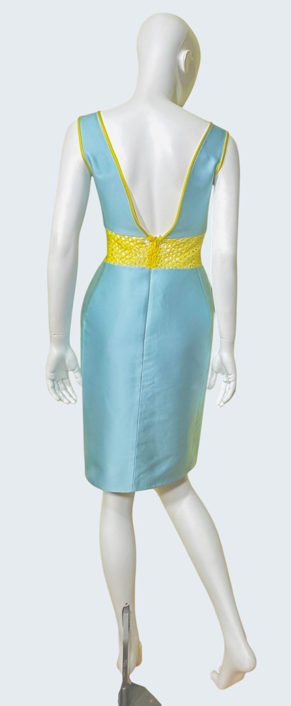 Other Angel Sanchez Blue Silk Dress with Yellow Embellished Waist Size M / US 6-8 / IT 42-44 - 4 Thumbnail