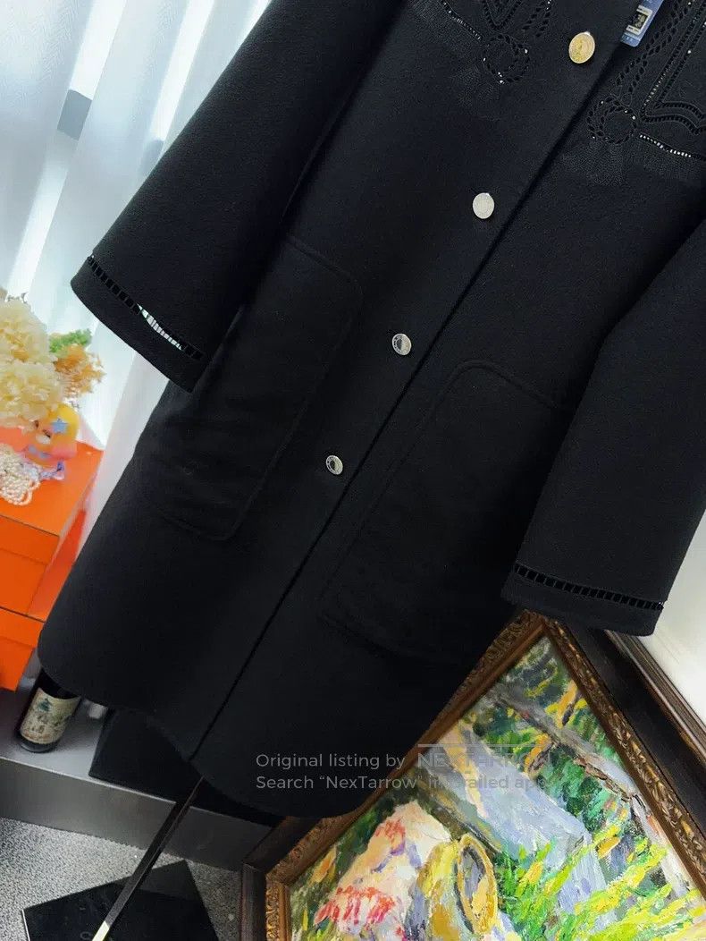 Hermes Hermes Black lace-up embroidery pattern cashmere coat, wid Size XXS / US 00 / IT 34 - 4 Thumbnail