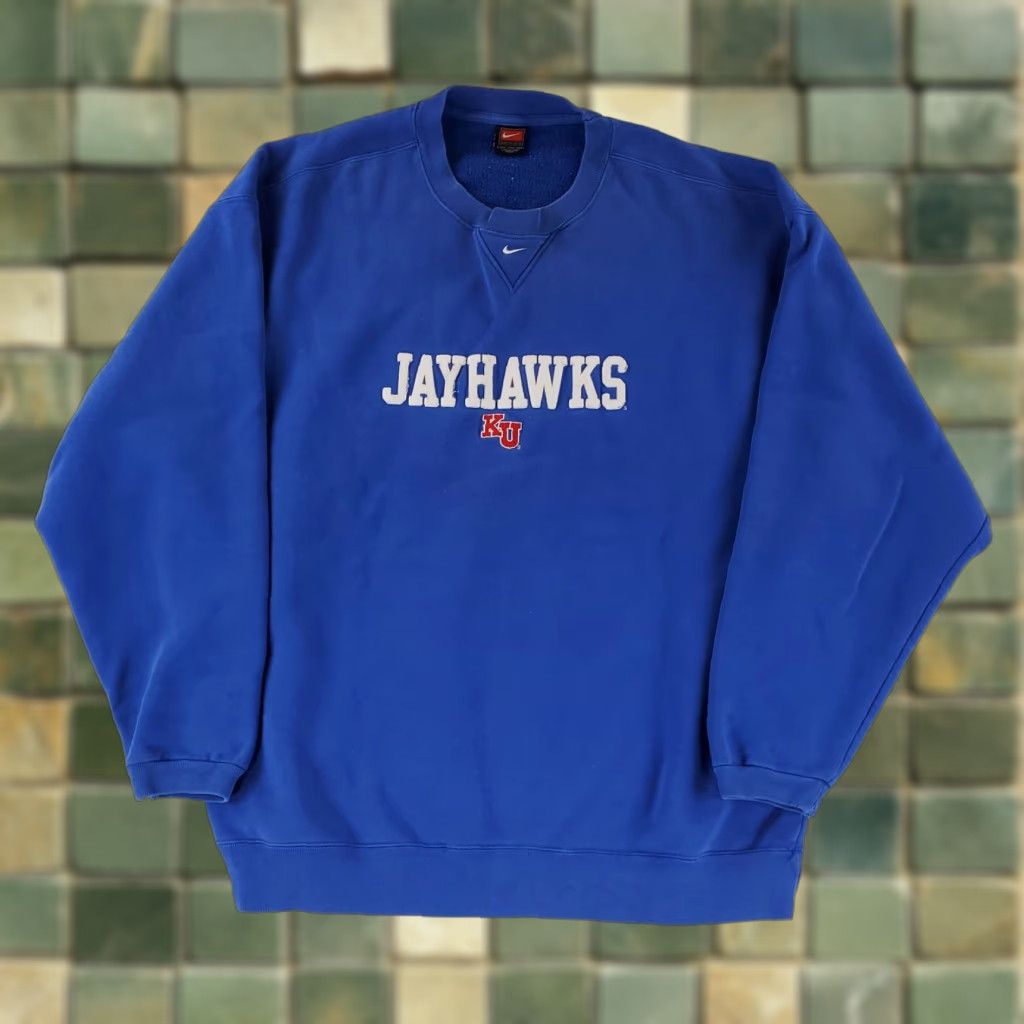 Nike VINTAGE Nike University Kansas Jayhawks Sweatshirt Center Swoosh Blue Mens XXL 2XL Size US XXL / EU 58 / 5 - 1 Thumbnail