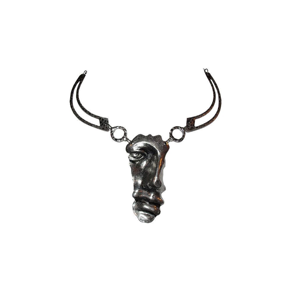 Designer Abstract Silver Plated Figural Face Necklace Size ONE SIZE - 1 Thumbnail