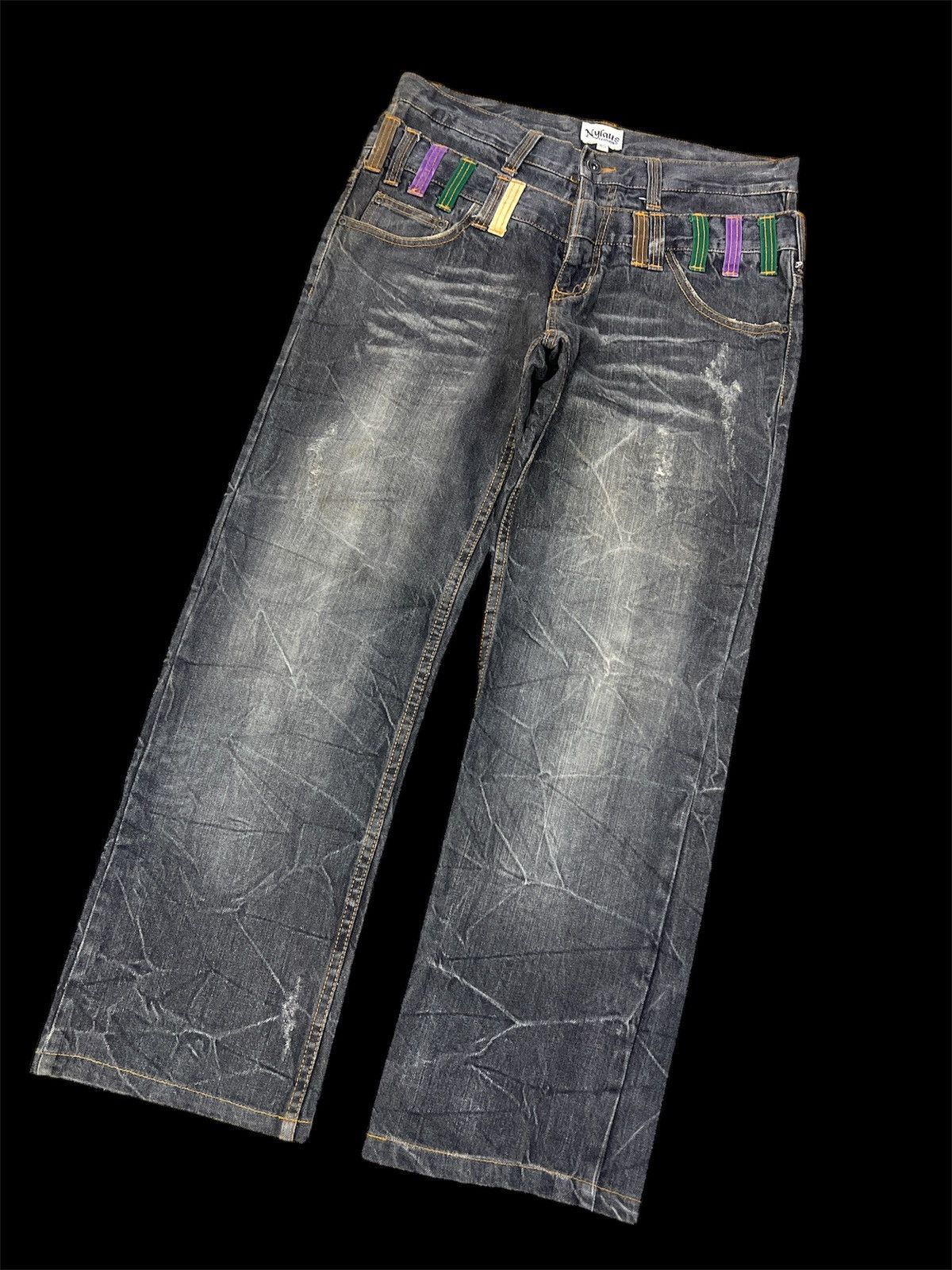 Japanese Brand DOUBLE WAIST NYLAUS DISTRESSED DENIM PANT Size US 33 - 5 Thumbnail