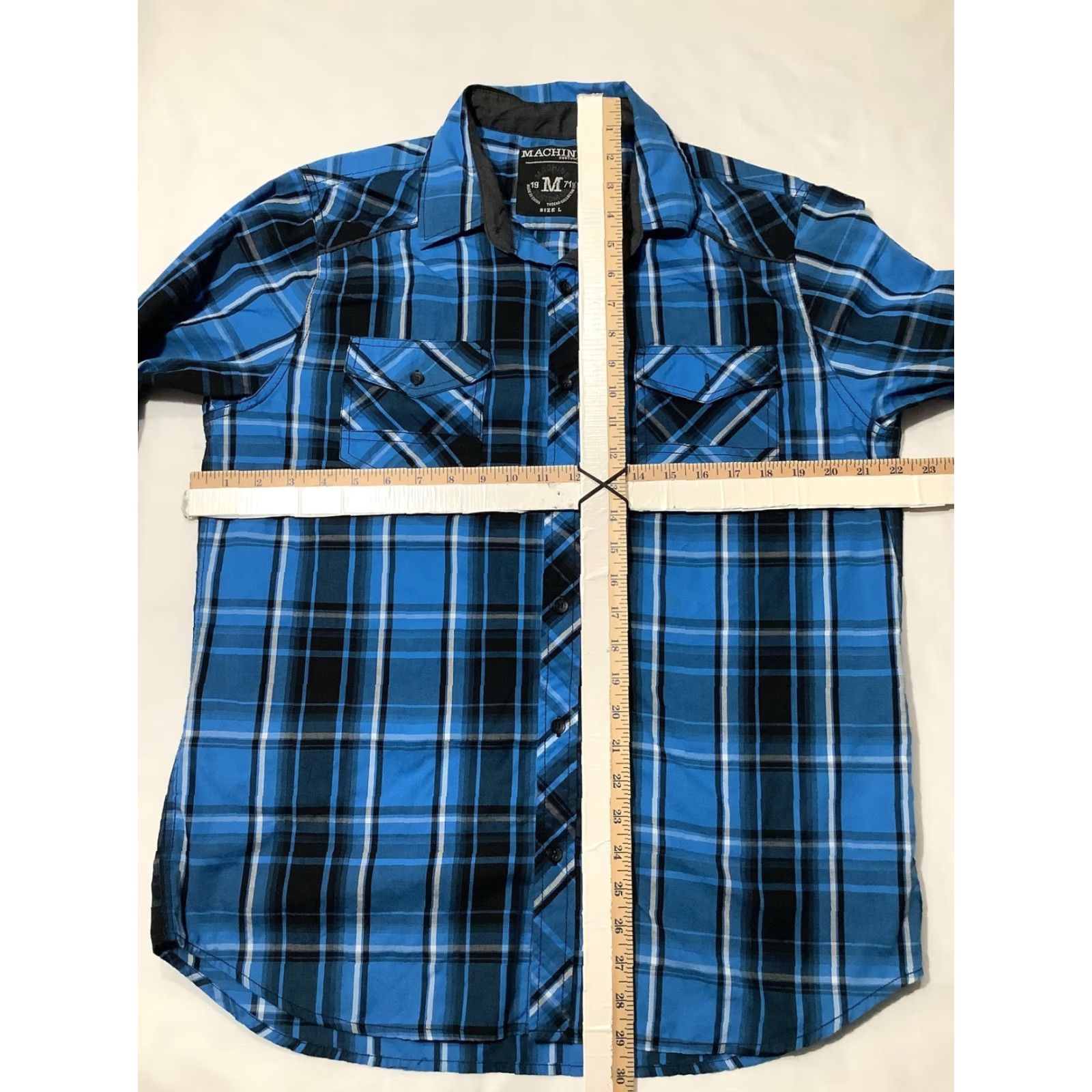 Toy Machine Machine Shirt Mens Large Blue Black Plaid Button Up Western Pearl Snap Pockets Size US L / EU 52-54 / 3 - 8 Thumbnail