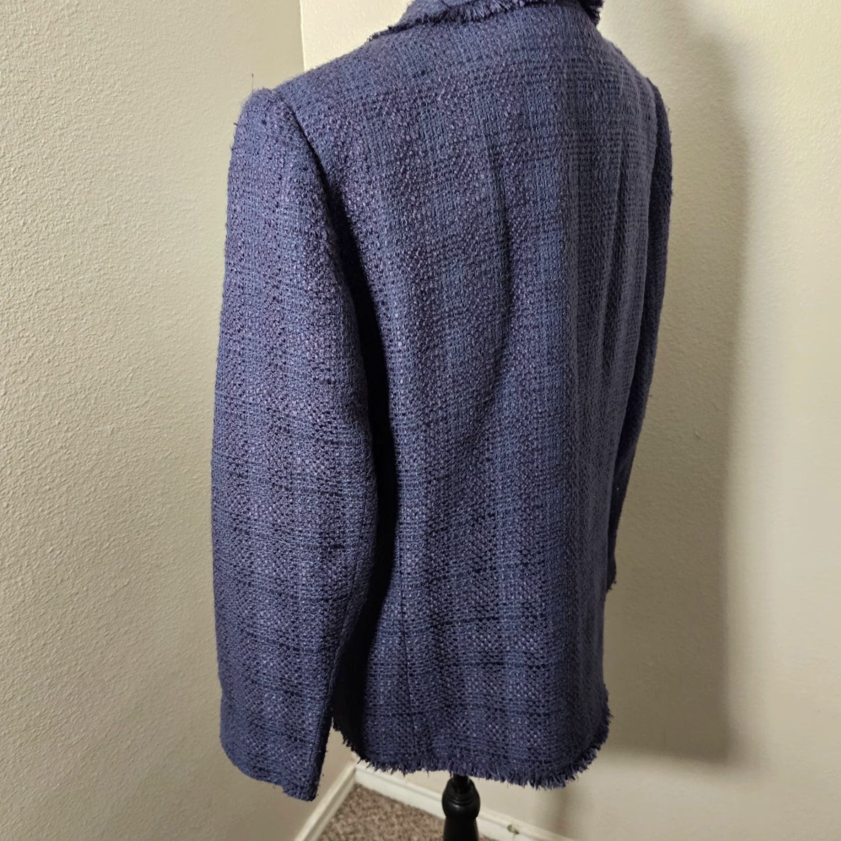 Vintage Alfred Dunner Blazer Women's 14 Blue Rose Accent Lightweight Lined Knit Size XL / US 12-14 / IT 48-50 - 3 Thumbnail