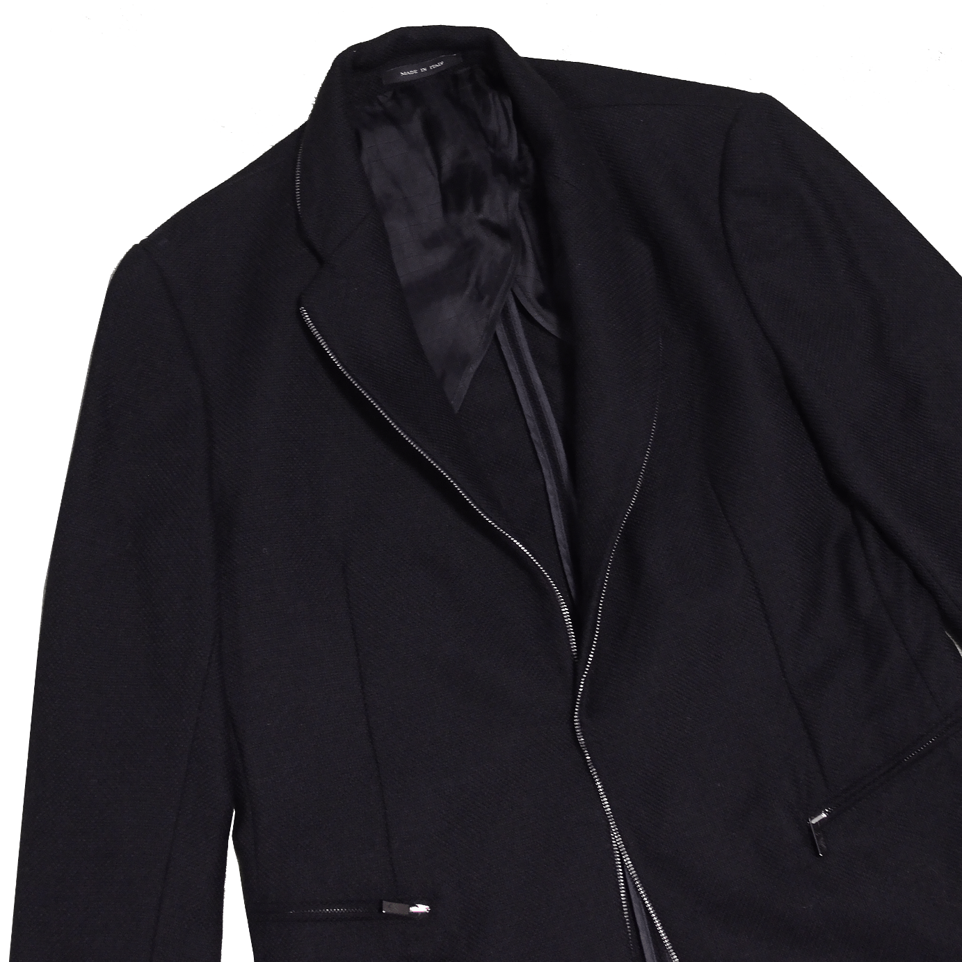 Emporio Armani EMPORIO ARMANI Matt Line Black Wool Blazer Siz 50 Zipper Size 50R - 2 Thumbnail