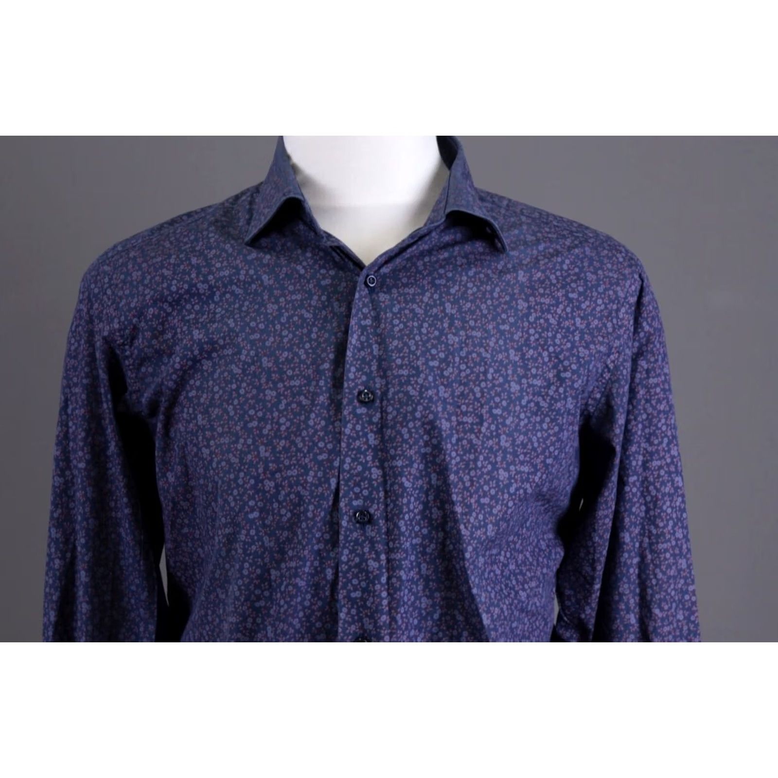 Vintage Camiceria Partenopea Blue Floral Long Sleeve Shirt L Men Button-Up Dress Shirt Size 42R - 3 Thumbnail